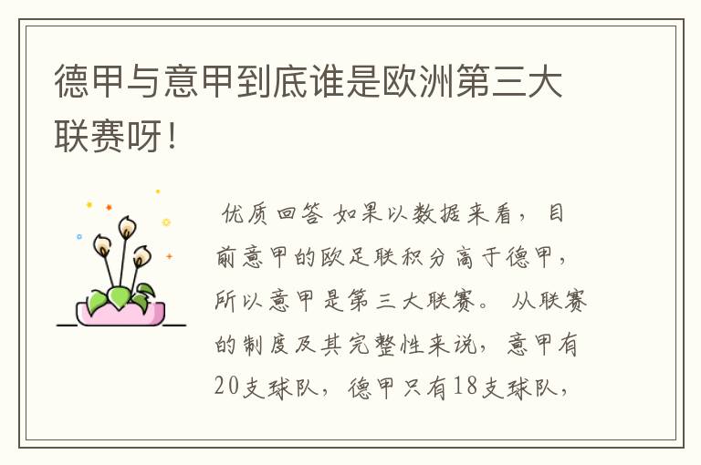 德甲与意甲到底谁是欧洲第三大联赛呀!