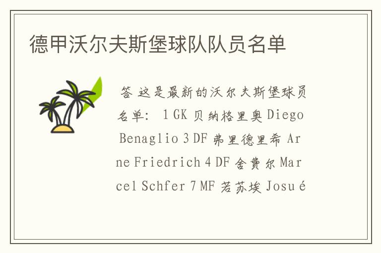 德甲沃尔夫斯堡球队队员名单