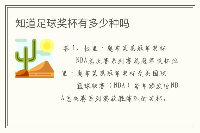 知道足球奖杯有多少种吗