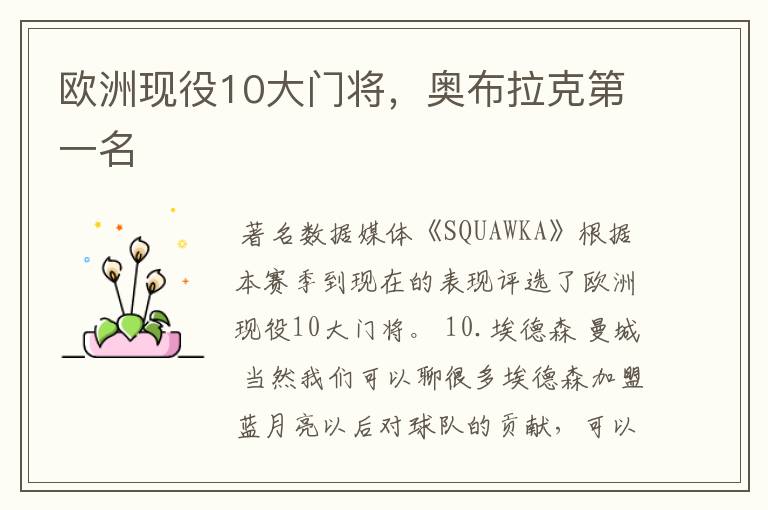 欧洲现役10大门将,奥布拉克第一名