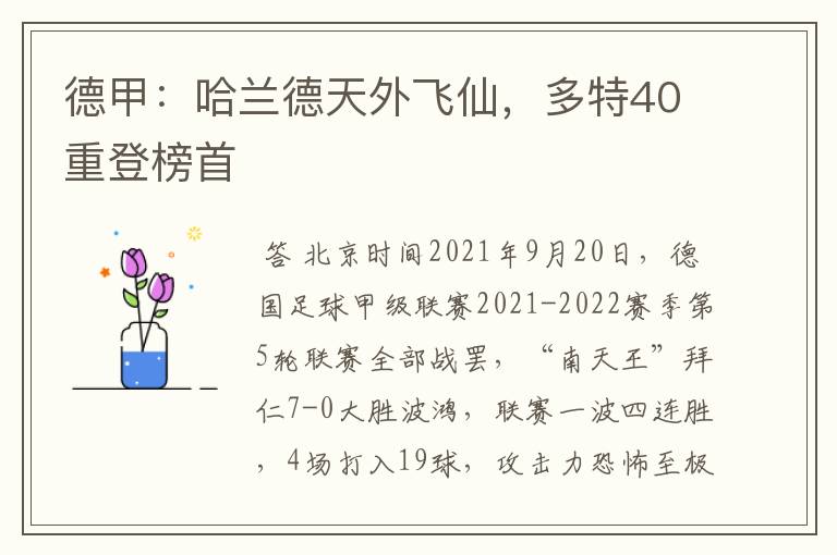 德甲:哈兰德天外飞仙,多特40重登榜首