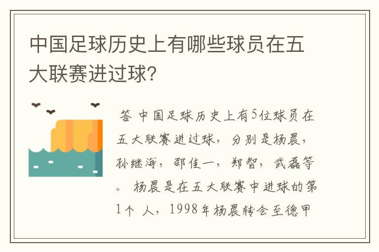 中国足球历史上有哪些球员在五大联赛进过球?