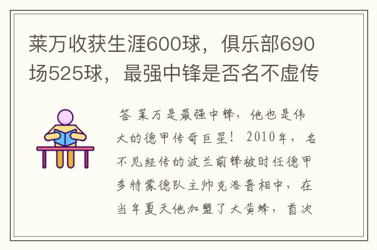 莱万收获生涯600球,俱乐部690场525球,最强中锋是否名不虚传?