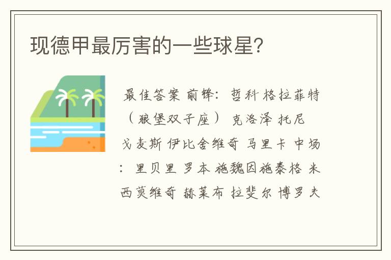 现德甲最厉害的一些球星?
