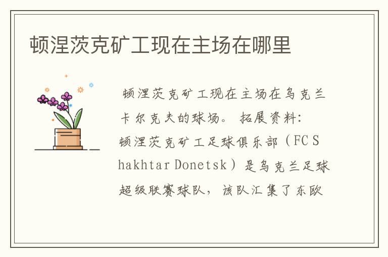 顿涅茨克矿工现在主场在哪里