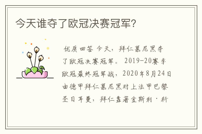 今天谁夺了欧冠决赛冠军?