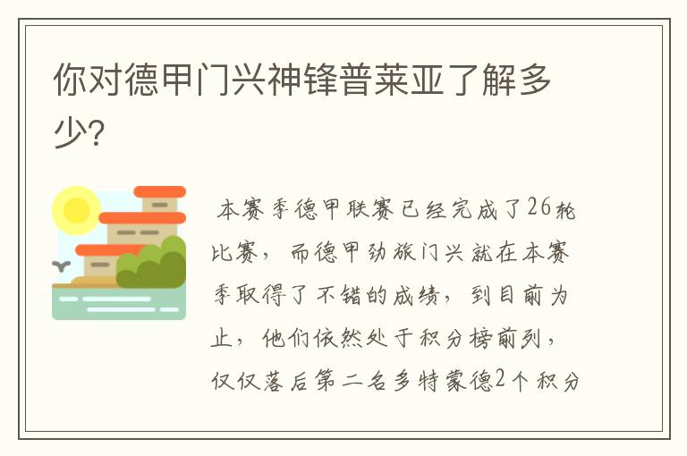 你对德甲门兴神锋普莱亚了解多少?