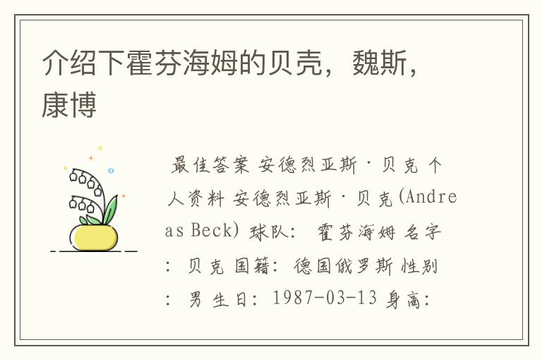 介绍下霍芬海姆的贝壳,魏斯,康博