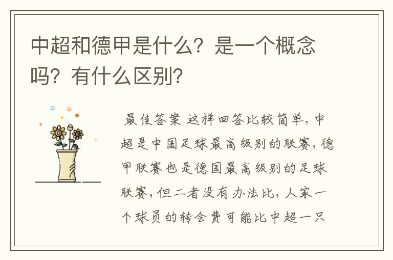 中超和德甲是什么?是一个概念吗?有什么区别?
