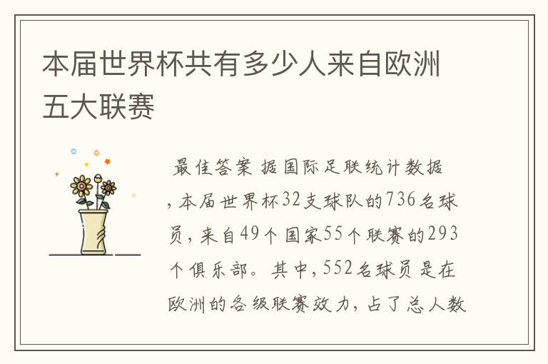 本届世界杯共有多少人来自欧洲五大联赛