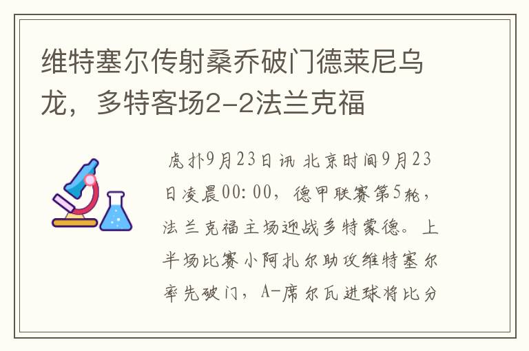 维特塞尔传射桑乔破门德莱尼乌龙,多特客场2-2法兰克福