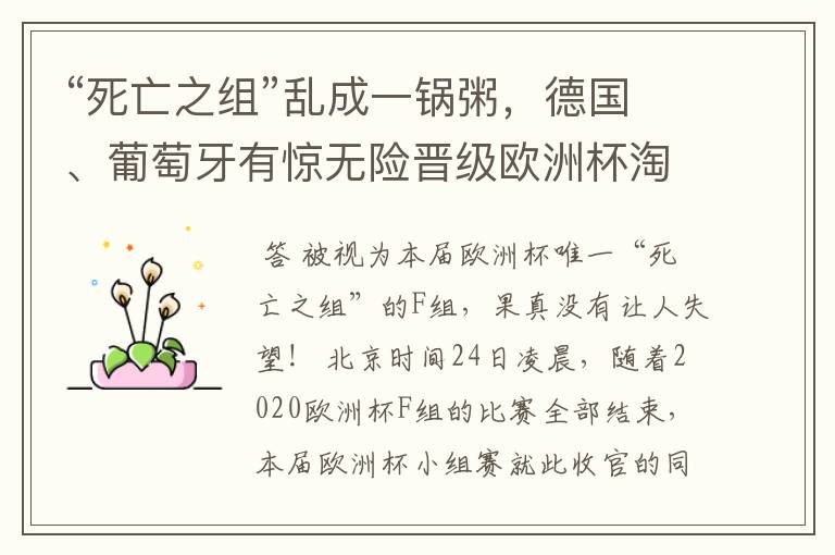 “死亡之组”乱成一锅粥,德国、葡萄牙有惊无险晋级欧洲杯淘汰赛