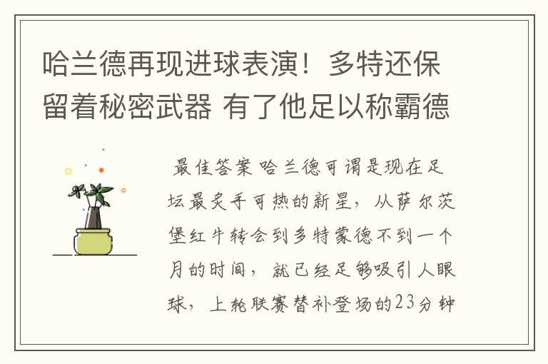 哈兰德再现进球表演!多特还保留着秘密武器 有了他足以称霸德甲