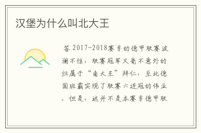 汉堡为什么叫北大王