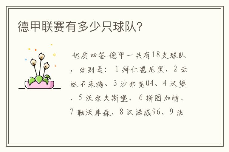 德甲联赛有多少只球队?