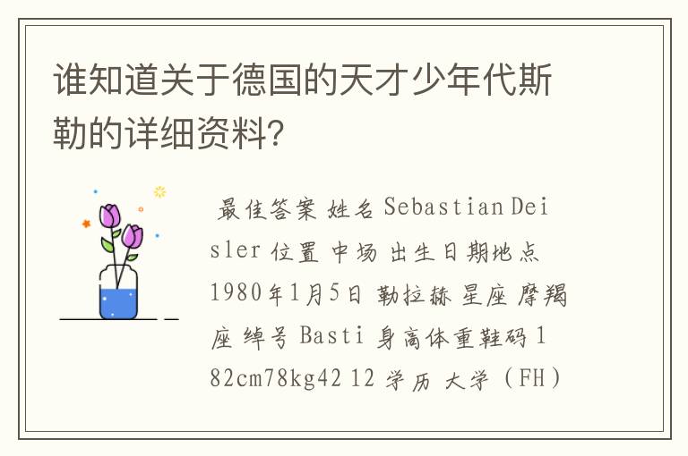 谁知道关于德国的天才少年代斯勒的详细资料?