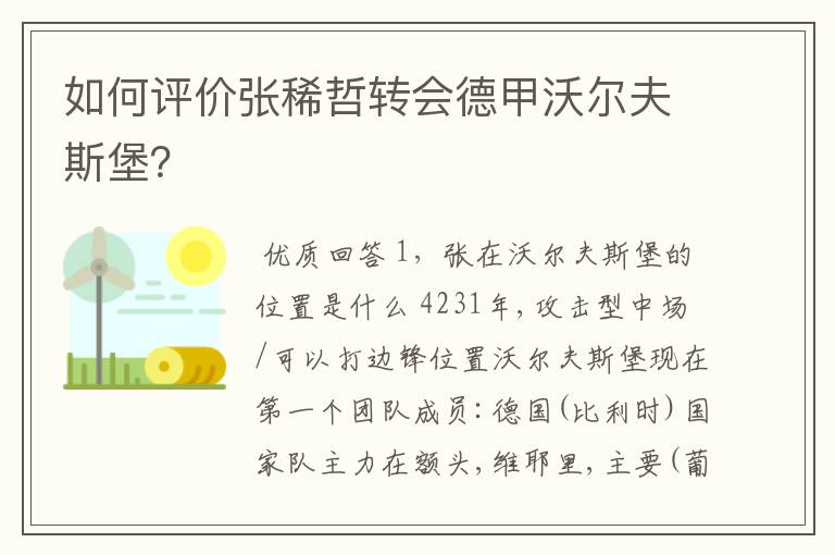 如何评价张稀哲转会德甲沃尔夫斯堡?