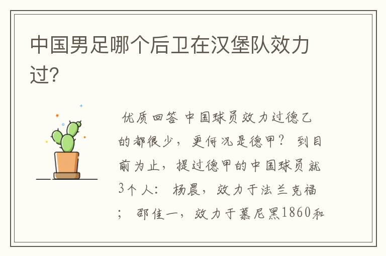 中国男足哪个后卫在汉堡队效力过?