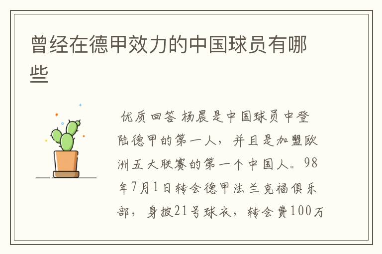 曾经在德甲效力的中国球员有哪些