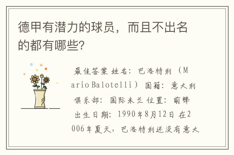 德甲有潜力的球员,而且不出名的都有哪些?