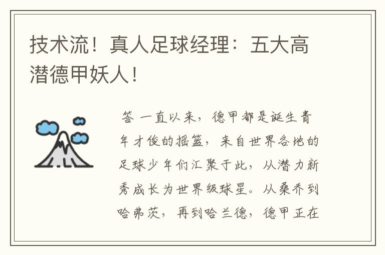 技术流!真人足球经理:五大高潜德甲妖人!
