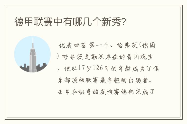德甲联赛中有哪几个新秀?