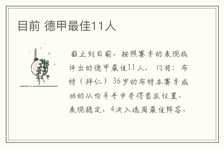 目前 德甲最佳11人