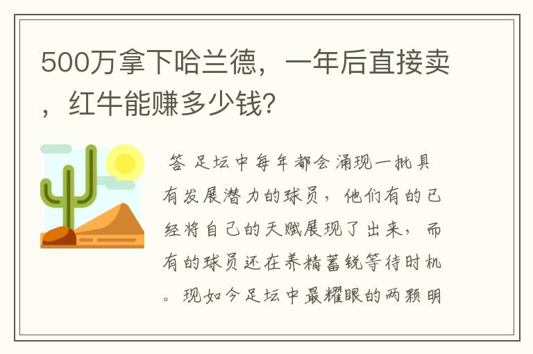 500万拿下哈兰德,一年后直接卖,红牛能赚多少钱?