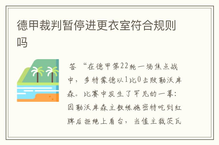 德甲裁判暂停进更衣室符合规则吗