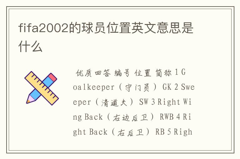 fifa2002的球员位置英文意思是什么