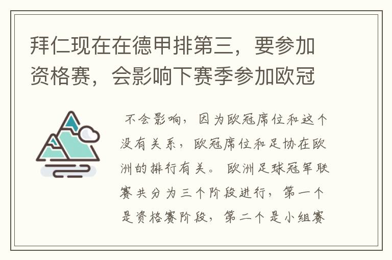 拜仁现在在德甲排第三,要参加资格赛,会影响下赛季参加欧冠的席位吗?还有这个资格赛是什么意思?