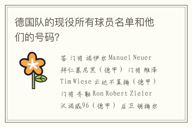 德国队的现役所有球员名单和他们的号码?
