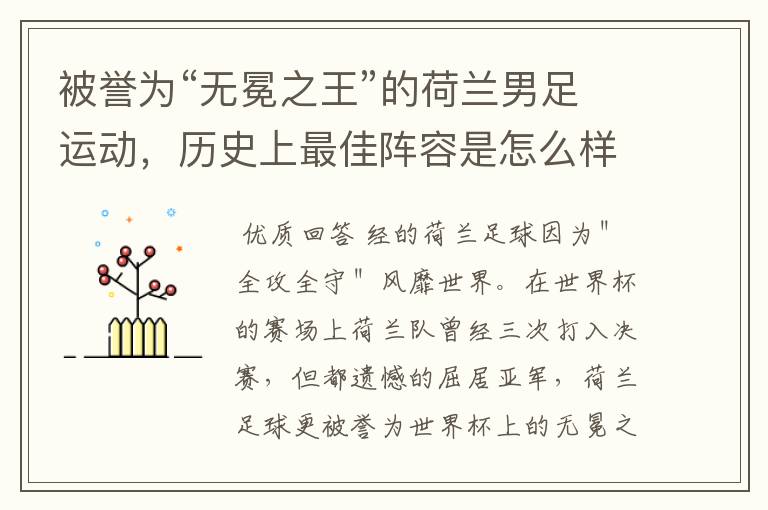 被誉为“无冕之王”的荷兰男足运动,历史上最佳阵容是怎么样的?