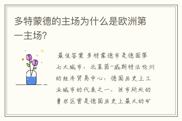 多特蒙德的主场为什么是欧洲第一主场?