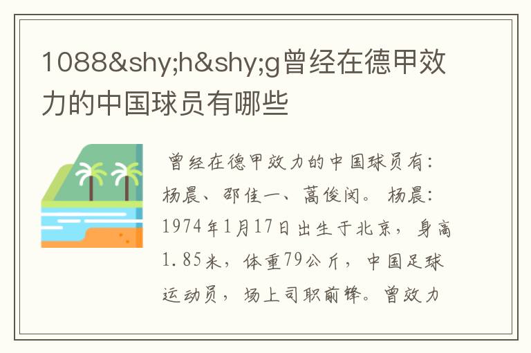1088hg曾经在德甲效力的中国球员有哪些