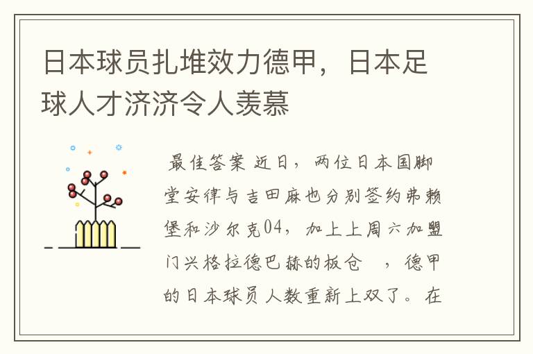 日本球员扎堆效力德甲,日本足球人才济济令人羡慕