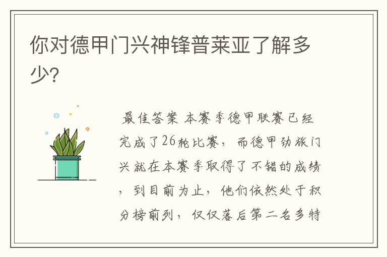 你对德甲门兴神锋普莱亚了解多少?