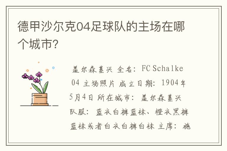 德甲沙尔克04足球队的主场在哪个城市?