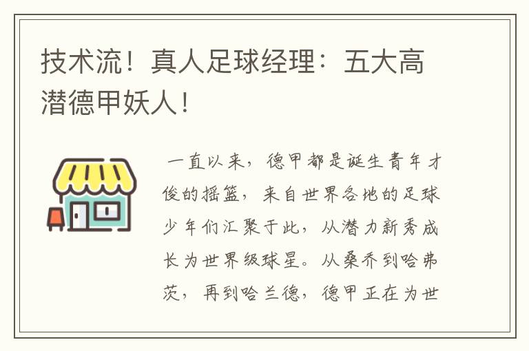 技术流!真人足球经理:五大高潜德甲妖人!