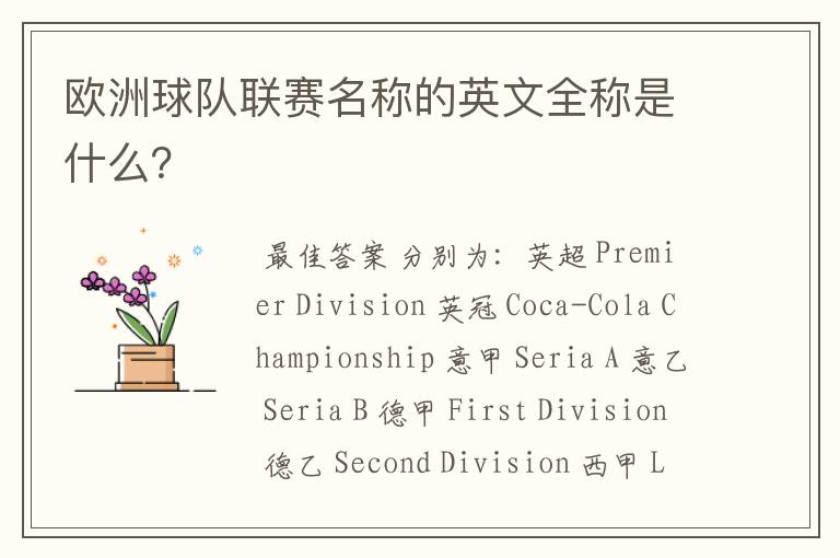 欧洲球队联赛名称的英文全称是什么？