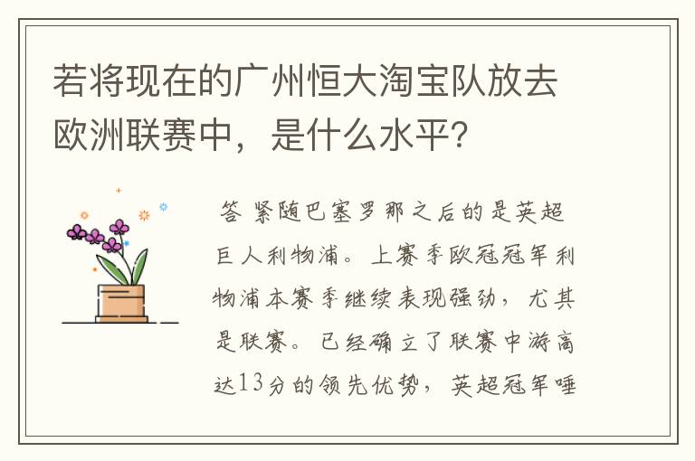 若将现在的广州恒大淘宝队放去欧洲联赛中,是什么水平?