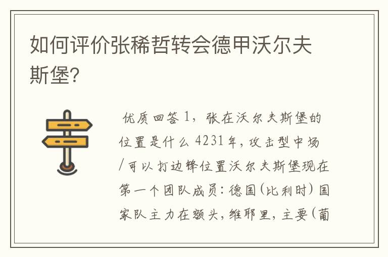 如何评价张稀哲转会德甲沃尔夫斯堡?