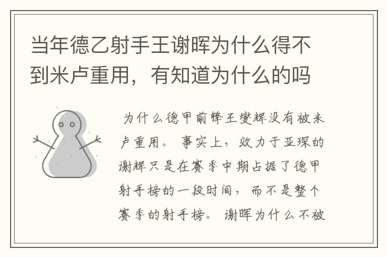 当年德乙射手王谢晖为什么得不到米卢重用,有知道为什么的吗?