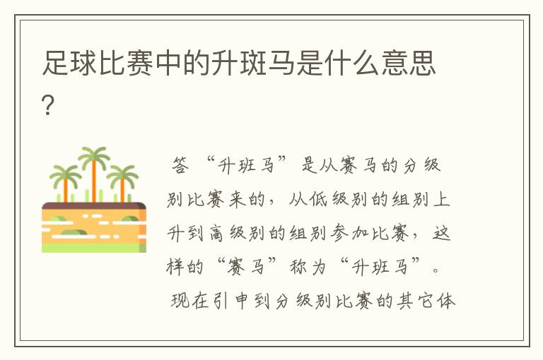 足球比赛中的升斑马是什么意思?