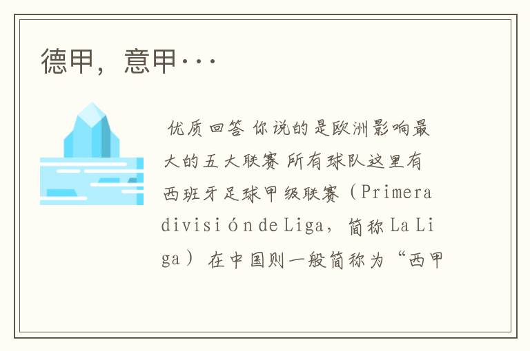 德甲,意甲···