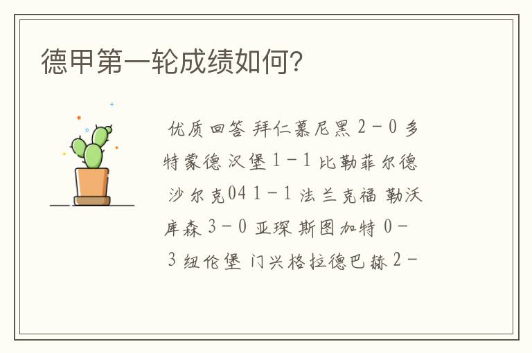 德甲第一轮成绩如何?
