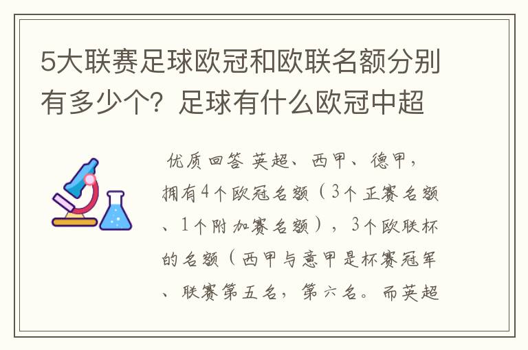 5大联赛足球欧冠和欧联名额分别有多少个?足球有什么欧冠中超还