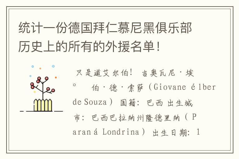 统计一份德国拜仁慕尼黑俱乐部历史上的所有的外援名单!