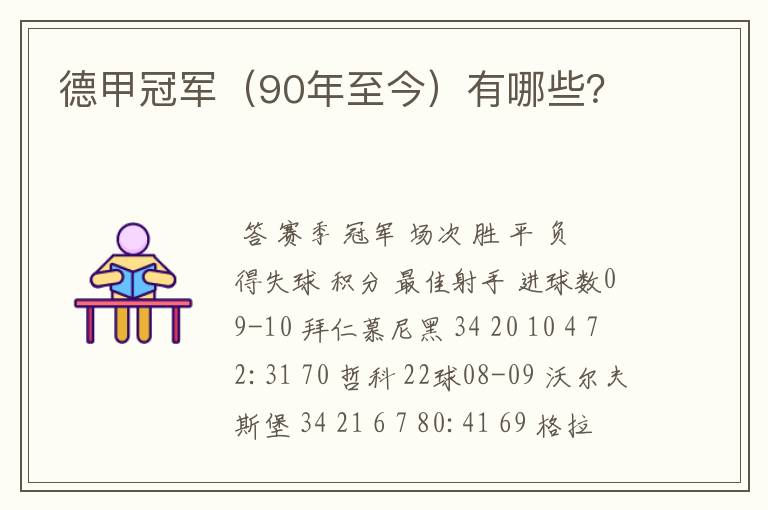 德甲冠军(90年至今)有哪些?