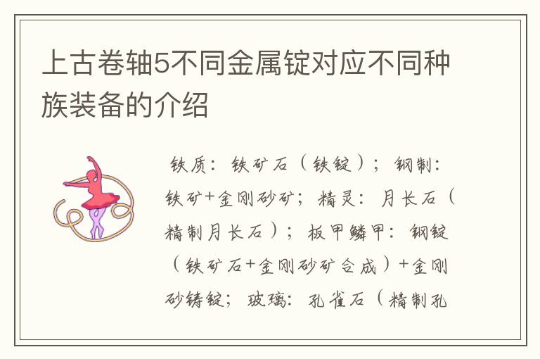上古卷轴5不同金属锭对应不同种族装备的介绍
